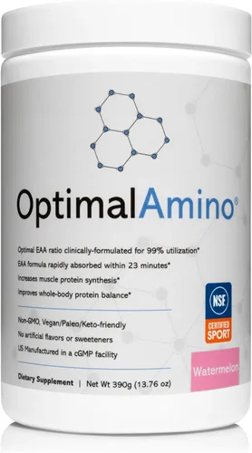 Miniatura 8 de OptimalAmino La mejor bebida de recuperación antes y después del entrenamiento, suplemento de aminoácidos esenciales de uso del 99%, certificado NSF