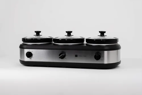 Miniatura 5 de CULINARY CHEF, triple olla de cocción lenta, servidor de buffet de 2.5 cuartos x 3 ollas, calentador de alimentos - Acero inoxidable