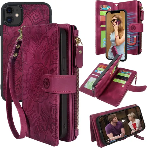 Miniatura 8 de Harryshell Cartera de cuero con cremallera magnética desmontable con bolsillo para efectivo con ranuras para tarjetas, correa de muñeca para iPhone