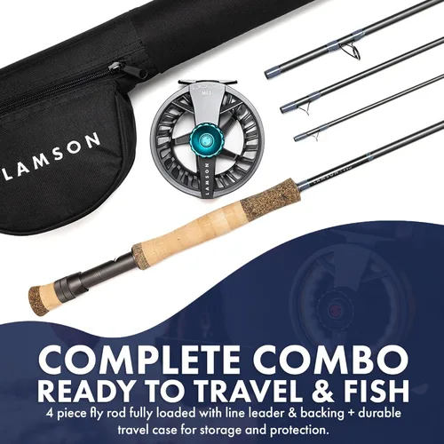 Miniatura 2 de LAMSON Caña y carrete de pesca con mosca de acción rápida Liquid Max Combo Agua salada + agua potable Tubo de viaje Cordura y estuche de carrete