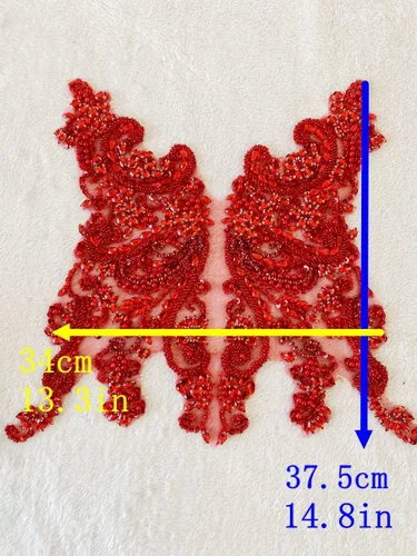 Miniatura 5 de Apliques de encaje hechos a mano con diamantes de imitación para coser en cuentas y lentejuelas para accesorios de ropa de vestido, (verde)