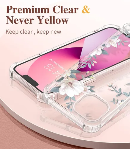 Miniatura 3 de GVIEWIN Funda diseñada para iPhone 13 de 6.1 pulgadas, con protector de pantalla de vidrio templado + protector de lente de cámara, flor
