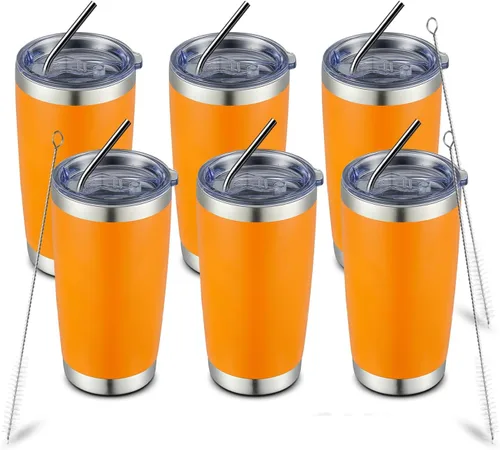 Miniatura 10 de COMOOO Taza de viaje de acero inoxidable de doble pared aislada al vacío de 20 onzas con tapa y pajita, taza de café aislada con recubrimiento