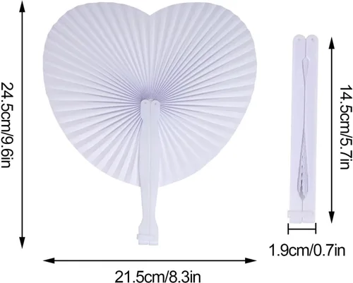 Miniatura 2 de Yolyoo 24 abanicos de boda blancos plegables de papel con forma de corazón con mango de plástico para fiestas de cumpleaños, suministros de verano