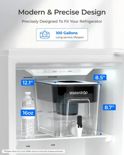 Miniatura 4 de Waterdrop Dispensador de filtro de agua alcalina, grande de 40 tazas, saludable, limpia y libre de toxinas, agua alcalina mineralizada, 100 galones