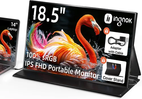 Miniatura 11 de Ingnok Monitor portátil, monitor de viaje FHD 1080P de 15.6 pulgadas, ultrafino, USB-C Plug & Play, altavoces integrados, pantalla portátil