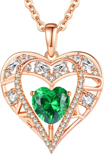 Miniatura 91 de Collar de cristal de 5 corazones, chapado en oro rosa de 18 quilates, colgante con cadena de plata de ley 925 de 18 + 2 pulgadas, joyería de piedra
