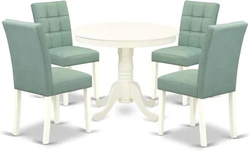 Miniatura 14 de East West Furniture ANAS3-AWA-08 Juego de mesa de comedor de cocina de 3 piezas contiene una mesa moderna y 2 sillas de comedor tapizadas de tela