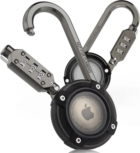 Soporte para Airtag con cerradura de combinación de 3 dígitos, funda protectora para Airtag con mosquetón de metal, funda de bloqueo de etiqueta de
