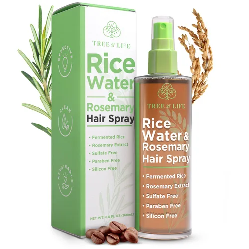 Spray de agua de arroz para el crecimiento del cabello (8.8 onzas líquidas), arroz fermentado para engrosar el cabello, cafeína, extracto de romero,