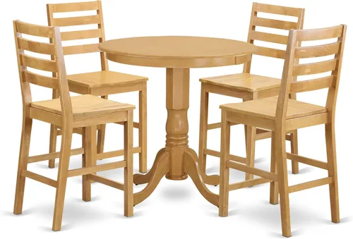 Miniatura 7 de East West Furniture JACF3-OAK-C - Juego de mesa de comedor de 3 piezas de altura de encimera de cocina contiene una mesa redonda de pub con pedestal