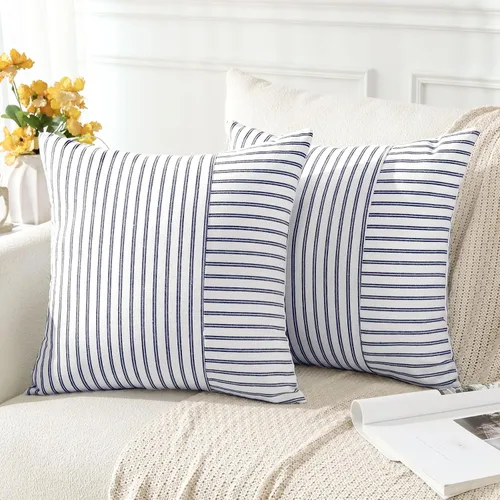 Miniatura 2 de OTOSTAR Paquete de 2 fundas de almohada decorativas con diseño de retazos a rayas de 18 x 18 pulgadas, fundas de cojín cuadradas para sofá, Rayas