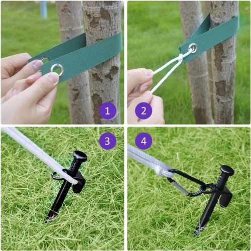Miniatura 2 de Kit de soporte de árbol de acero resistente, kit de estaca para árboles recién plantados contra el mal tiempo, incluye 6 correas de árbol