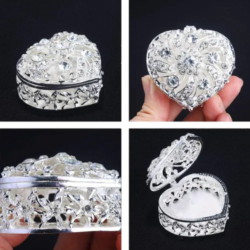 Miniatura 7 de YU FENG Bling Heart - Caja de joyería con bisagras coleccionables de cristal esmaltado con joyas