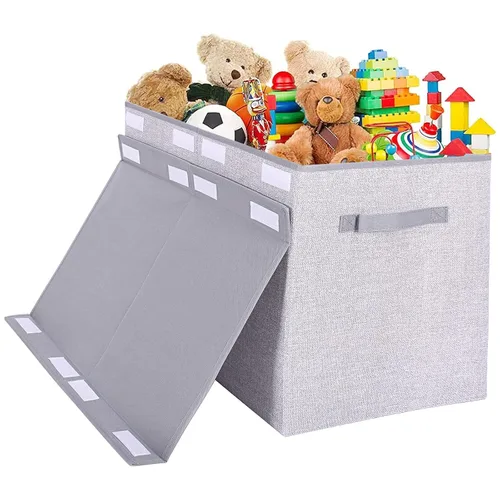 Miniatura 8 de Pantryily Caja de juguetes grande organizadora de almacenamiento con tapa, cajas plegables para juguetes para niños, cestas con asas resistentes Gris