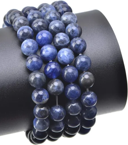 Miniatura 4 de Cuentas sueltas de 0.315 pulgadas/8mm de piedra natural redonda para hacer joyas con cordón elástico Sodalita azul