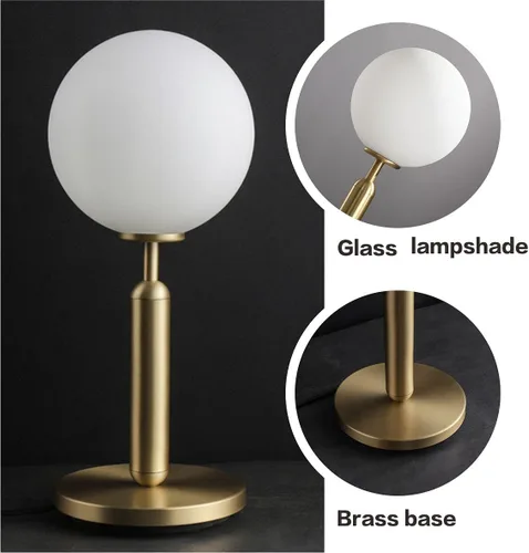 Miniatura 3 de KCO Lighting - Lámpara de mesa dorada de metal moderno de mediados de siglo con globo mate para mesita de noche, lámpara de pie de interior dorada