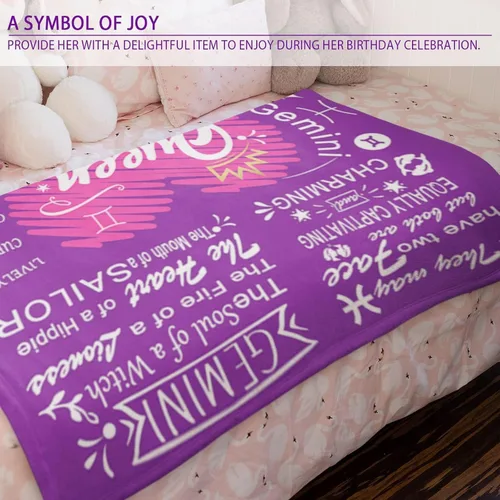 Miniatura 5 de Manta del zodiaco Gemini de 50 x 60 pulgadas, forro polar agradable a la piel con diseño original y citas, regalo ideal para cumpleaños de junio