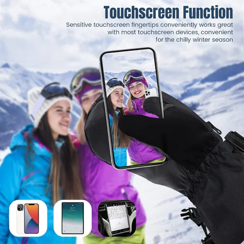 Miniatura 3 de ANDORRA Guantes de esquí para mujer, con pantalla táctil, impermeables, acolchados, aislantes, guantes de esquí para clima frío