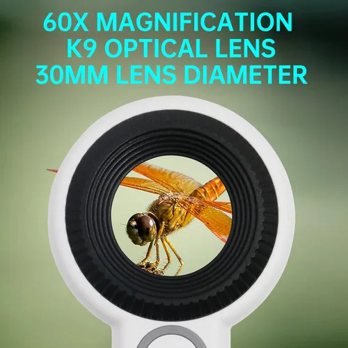 Miniatura 4 de Lupa de mano 60X con luces UV y LED, lupa con lente óptica de 1.181 in, control de luz táctil, indicador LED de batería, lupa recargable