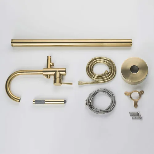 Miniatura 11 de WOODBRIDGE F0007 BG Grifo de bañera independiente relleno de bañera para montaje en el suelo de latón grifos de baño con ducha de mano, F-0007 Oro