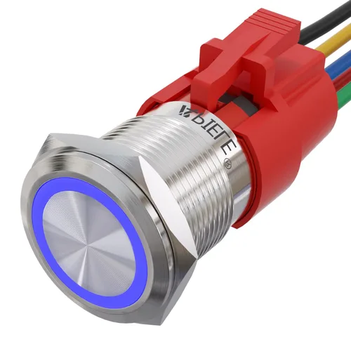 Miniatura 16 de APIELE Interruptor momentáneo de botón de encendido y apagado de 0.748 in de aleación de aluminio con cabezal de ojo de ángel LED de 12 V