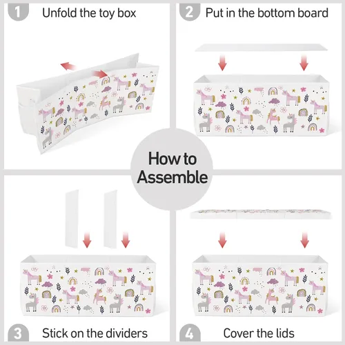 Miniatura 6 de Caja de juguetes plegable extragrande con tapas, organizador de almacenamiento resistente para niños, 38 x 16 x 13 pulgadas, baúl de juguetes