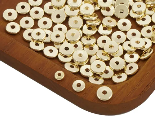 Miniatura 3 de 50 cuentas espaciadoras planas rellenas de oro de 14 quilates, estilos de disco y disco de monedas en tamaños de 0.157 in, 0.197 in, 0.236 in
