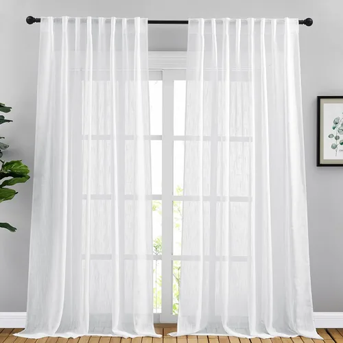Miniatura 30 de NICETOWN Cortinas de lino semitraslúcidas para dormitorio, bolsillos para barra y pestaña trasera, tratamientos de ventana transparentes de lino