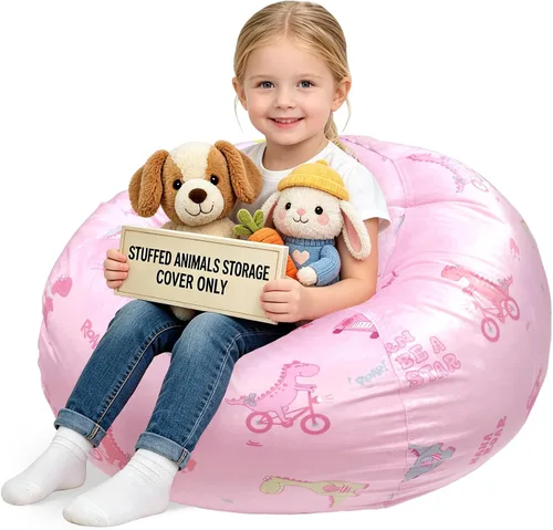 Miniatura 22 de Lukeight - Puf de almacenamiento de animales de peluche para niños, funda para puf de dinosaurio con cremallera para organizar la habitación