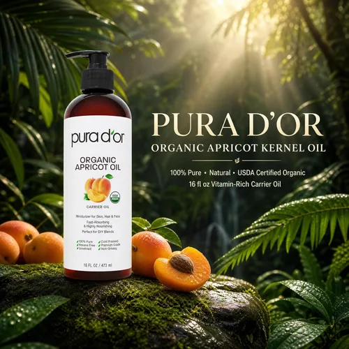 Miniatura 2 de PURA D'OR Aceite orgánico de almendra de albaricoque de 16 onzas, 100% puro y natural, certificado por la USDA, aceite portador prensado en frío