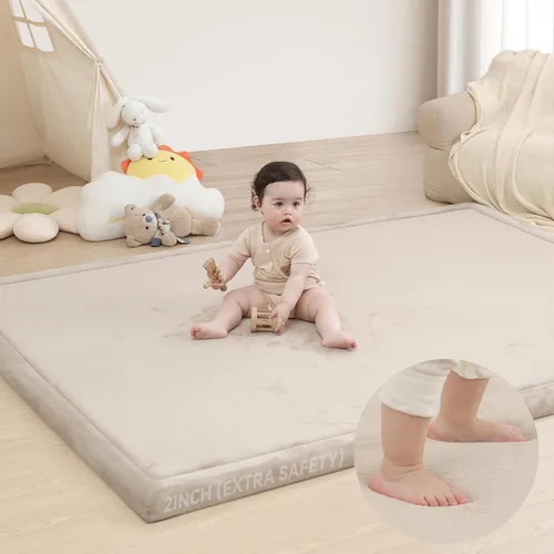 Miniatura 60 de Huloo Sleep - Tapete de juego para bebé, tapete de espuma viscoelástica de 1.3 pulgadas de grosor, terciopelo coral suave, antideslizante, Gris