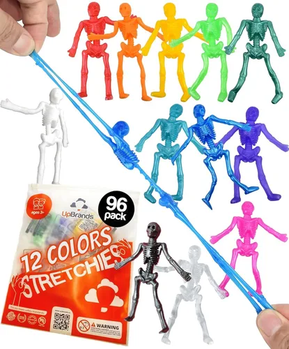 Miniatura 9 de UpBrands Recuerdos de fiesta de Halloween – 48 juguetes de esqueleto elásticos – Relleno de bolsas de golosinas sin dulces, mini esqueleto aterrador