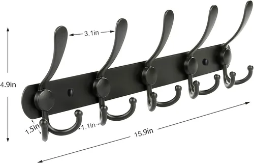Miniatura 6 de Perchero de pared con 5 ganchos de tres puntas, de PHINGEER, resistente, de acero inoxidable con gancho, decorativo, para colgar abrigos, chaquetas