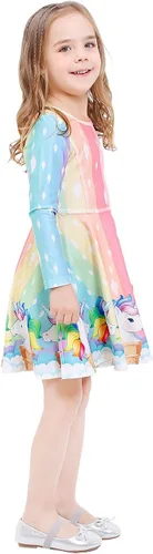 Miniatura 2 de LaBeca - Vestido sin mangas o de manga larga para niñas, vestidos informales con diseño de unicornio o sirena para niñas pequeñas o grandes