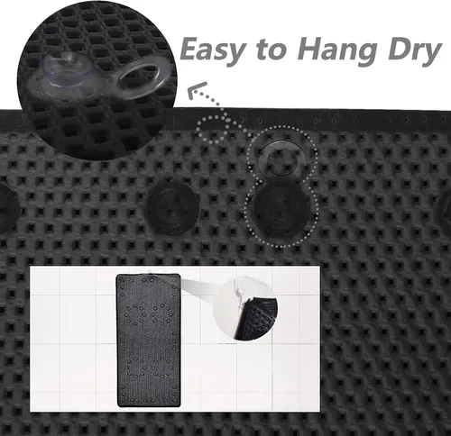 Miniatura 4 de Tapete para ducha y baño, antideslizante, lavable a máquina y extra grande, tapetes para bañera con agujeros de drenaje y ventosas, tapetes de Negro