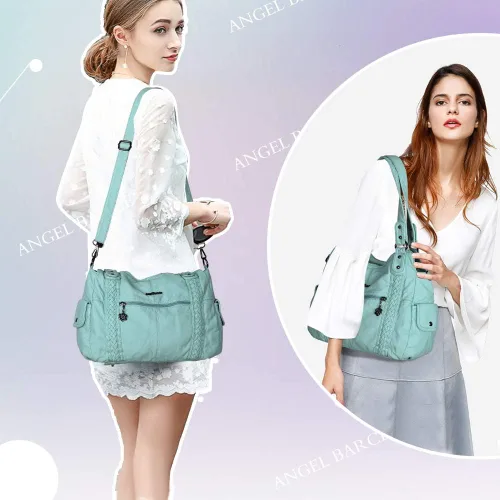 Miniatura 107 de Angel Barcelo - Bolsa de hombro amplia para mujer, diseño Hobo, cuero lavado