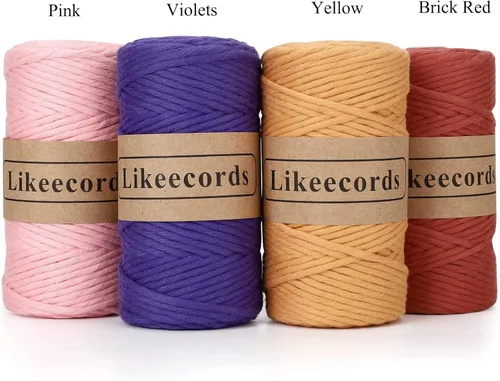 Miniatura 5 de Likeecords Cuerda de macramé de 4mm de un solo hilo, 80m de algodón natural más suave para decoraciones hechas a mano, bohemia, para colgar
