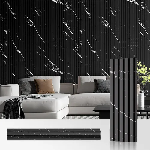 Miniatura 33 de OUZUGIE WPC Paneles de Pared de Rejilla Acústica, Paquete de 8 Paneles de Pared 3D de 114 x 6 Pulgadas para Decoración de Paredes Interiores, Sala