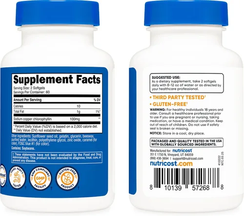 Miniatura 5 de Nutricost Clorofila (100 mg) 120 cápsulas blandas - Sin gluten, 60 porciones