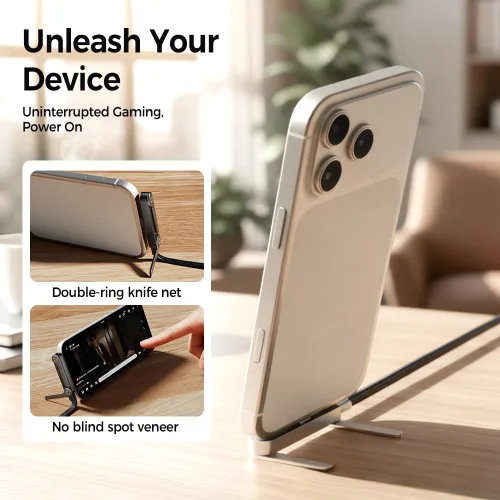 Miniatura 3 de Cable de carga rápida trenzado de 240 W con soporte para teléfono integrado, cable de carga USB-C a USB-C duradero en forma de T 2026, cable de negro