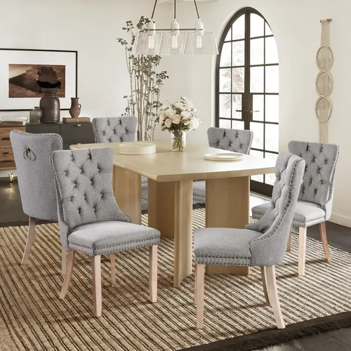 Miniatura 31 de Juego de 4 sillas de comedor de terciopelo, sillas de comedor tapizadas con ribete de cabeza de clavo y patas de madera maciza para cocina