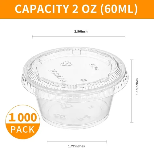 Miniatura 2 de Macarrie 1000 recipientes de 2 onzas con tapas, porciones de 2 onzas, tazas de condimentos, tazas de soufflé, taza de salsa, recipiente de ensalada