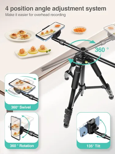 Miniatura 4 de Elitehood Trípode para iPhone para grabación de video aérea [resistente y ultraestable], brazo horizontal largo extensible de 25 pulgadas, soporte