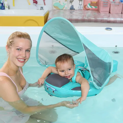 Miniatura 6 de Mambobaby Flotador con Cola Flotador de natación para bebé con toldo, entrenador de natación para bebés, entrenador de natación sólido, flotador