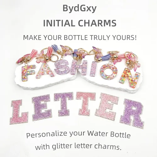 Miniatura 7 de Letter Handle Strap Accessories with Cute Initial Charm Compatible with Owala Water Bottle 24oz 32oz 40oz Owala Kids Púrpura