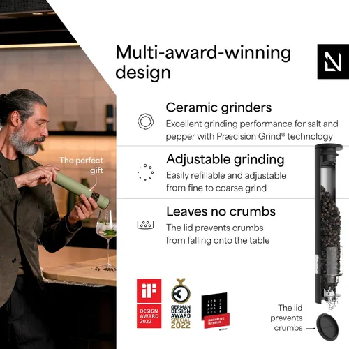 Miniatura 2 de LARS NYSØM - Molinillo de sal y pimienta manual con molinillo de cerámica ajustable de grueso a fino Molinillo de especias de diseño (Negro carbón)
