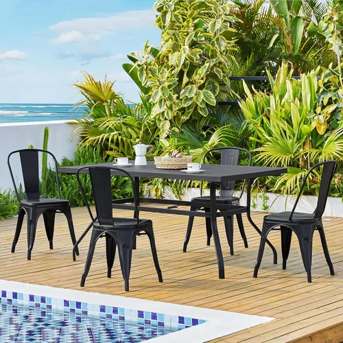 Miniatura 10 de Yaheetech Juego de 4 sillas de comedor de metal, sillas de cocina apilables industriales con respaldo para comedor/restaurante/bistro/patio, uso