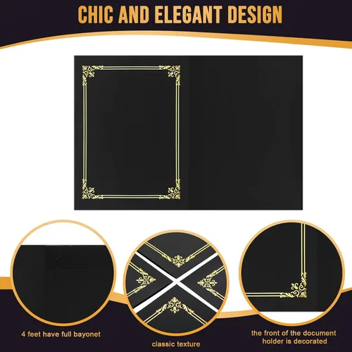 Miniatura 4 de Paquete de 40 soportes negros para certificados de 8.5 x 11 pulgadas, cubiertas para diplomas a granel con borde de lámina dorada para tamaño carta