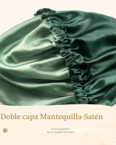 Miniatura 4 de YANIBEST Gorro de satén ajustable de doble capa para dormir, gorro para el cabello para mujeres con cabello rizado natural, color salvia
